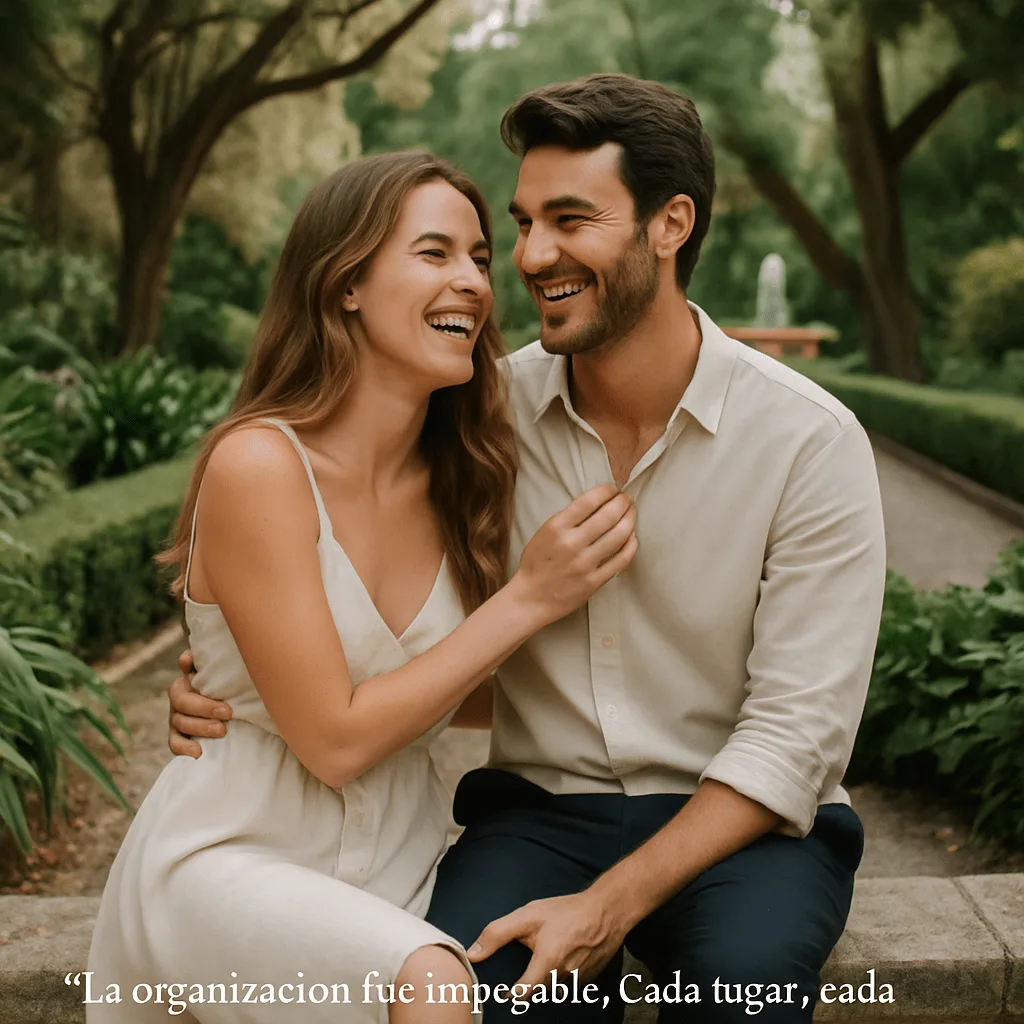 Pareja sonriendo durante una escapada romántica junto al mar en España.