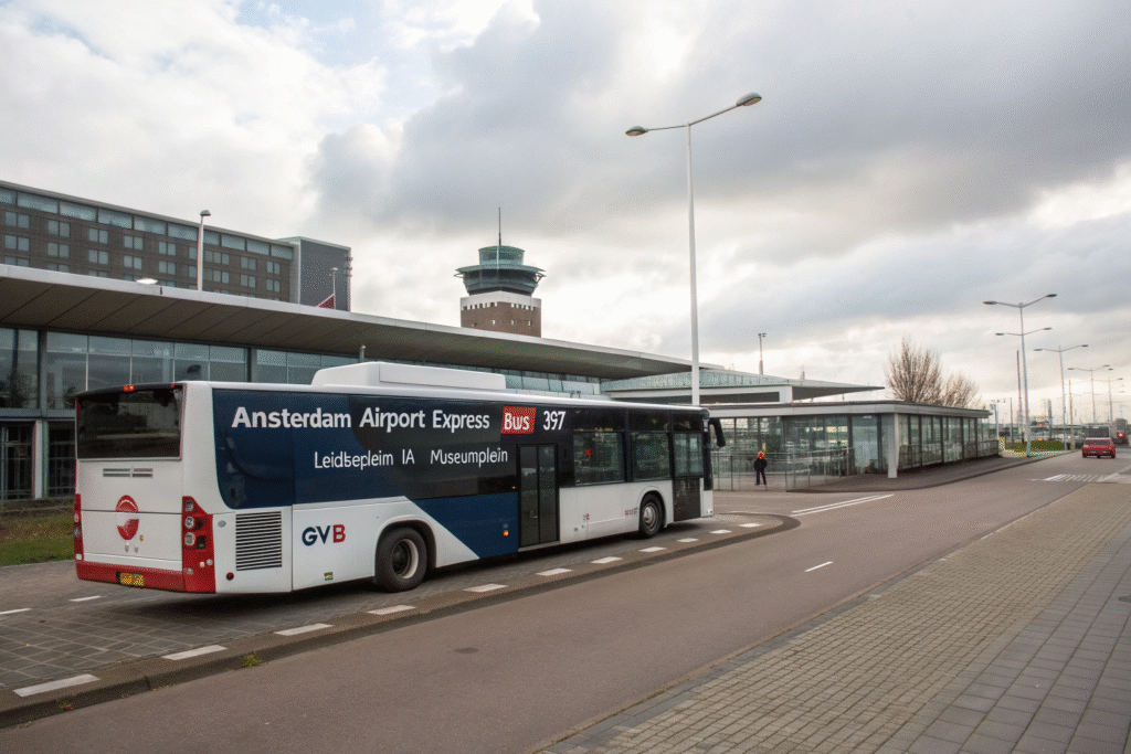 Cómo ir del aeropuerto de Ámsterdam al centro Autobús 397 Airport Express en su parada en Schiphol