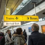 Gente buscando señales de transporte en el aeropuerto Schiphol