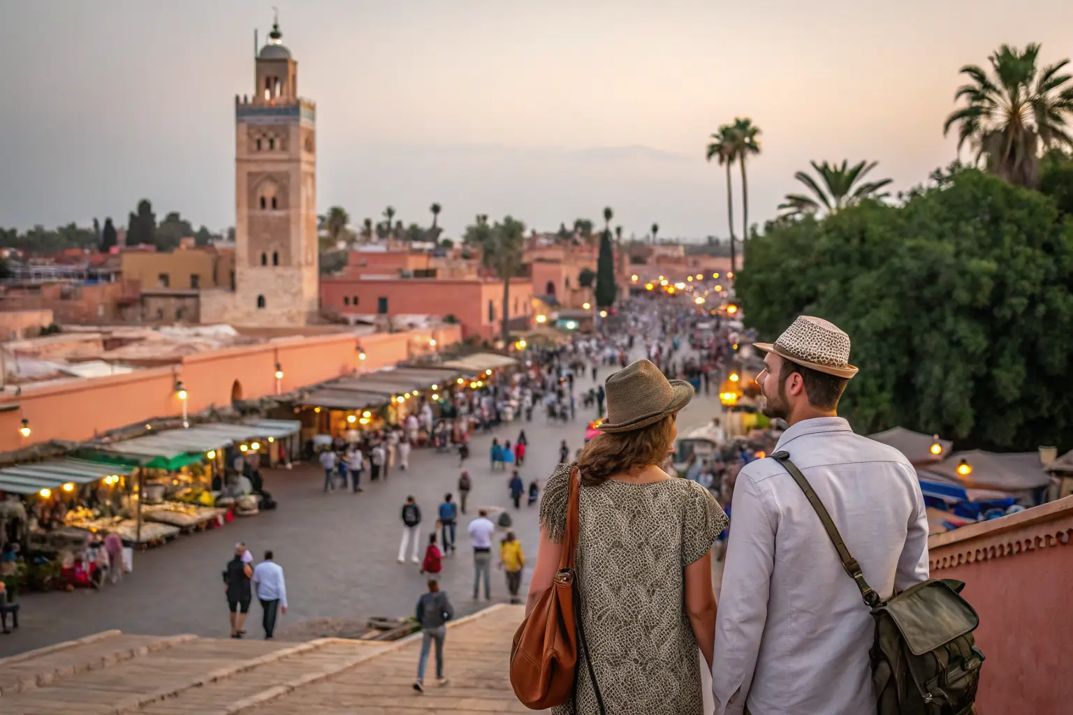 Pareja caminando por los zocos de Marrakech de la mano,Regalo viaje pareja: