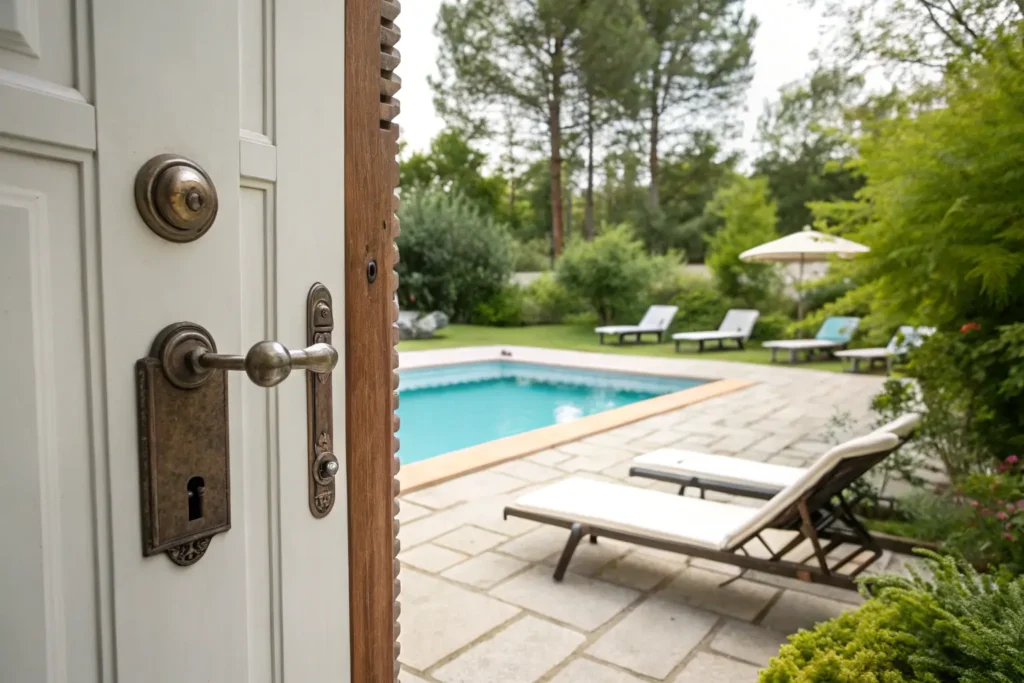 Sueñas con Vacaciones Privadas? Estas 5 Suites en España Tienen Piscina Solo para Ti Vista íntima de piscina privada desde una puerta entreabierta