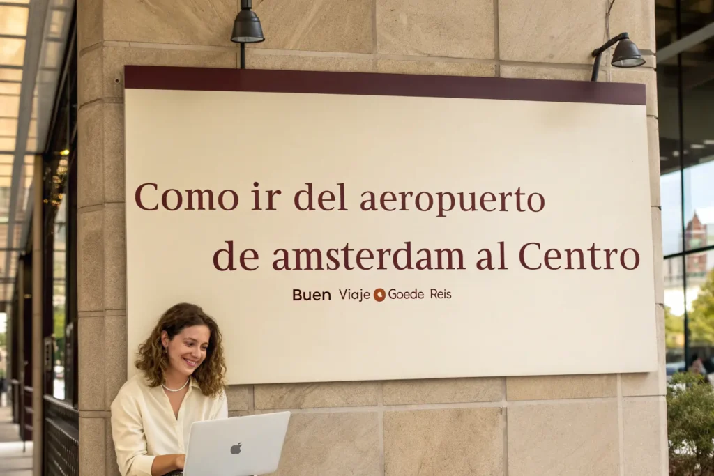 Cómo ir del aeropuerto de Ámsterdam al centro Imagen de cierre con mensaje de buen viaje desde el aeropuerto de Schiphol