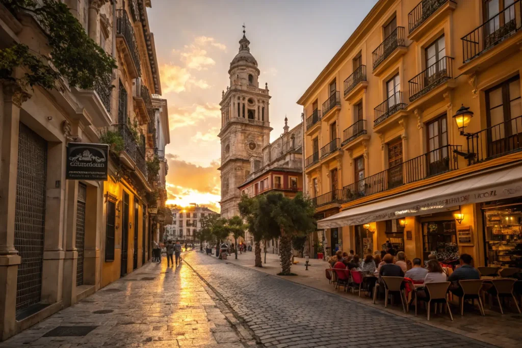 Paseo romántico y cena al aire libre en el centro histórico de Málaga


