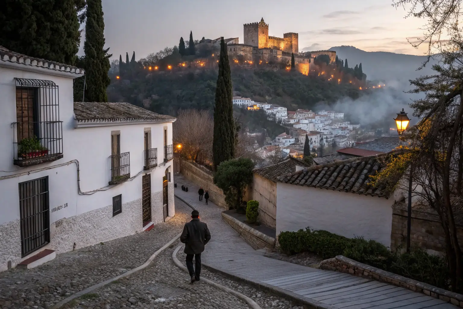 Granada al atardecer con Albaicín, Alhambra y atmósfera íntima